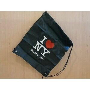 I LOVE NY Pull String Accessory Travel Bag Backpack Black Lightweight